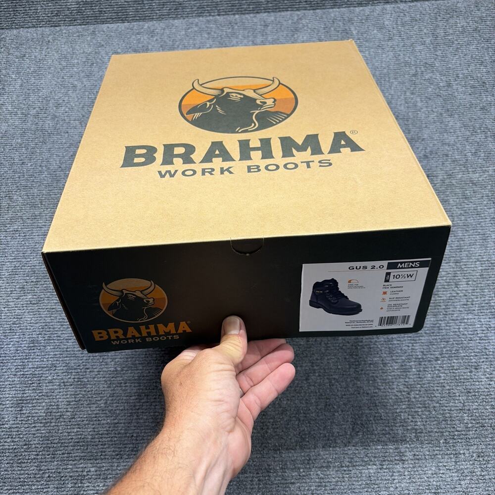 NWT Brahma GUS Mens 10.5 W Black Leather Steel Toe Work Boots Oil Slip Resistant